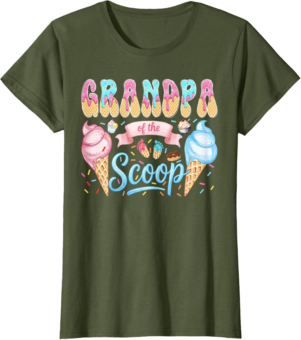 Grandpa of The Scoop Ice Cream Gender Reveal Baby Shower T-Shirt - Olive Green