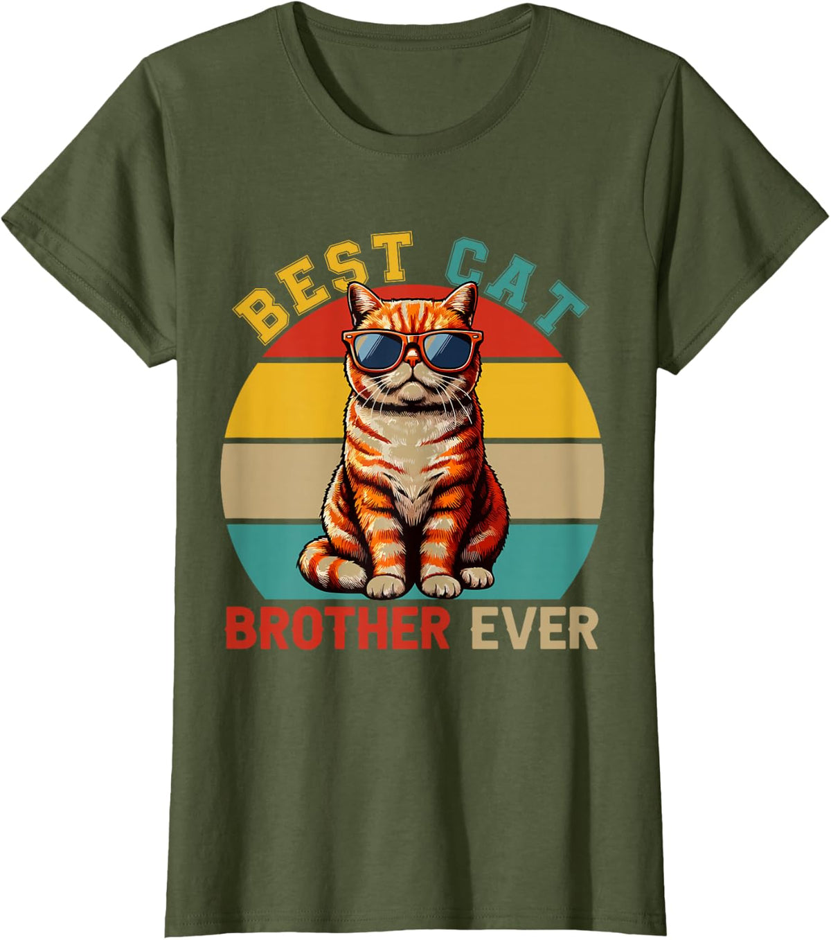 Vintage Retro Best Cat Brother Ever Cute Cat Sunglasses T-Shirt - Olive Green