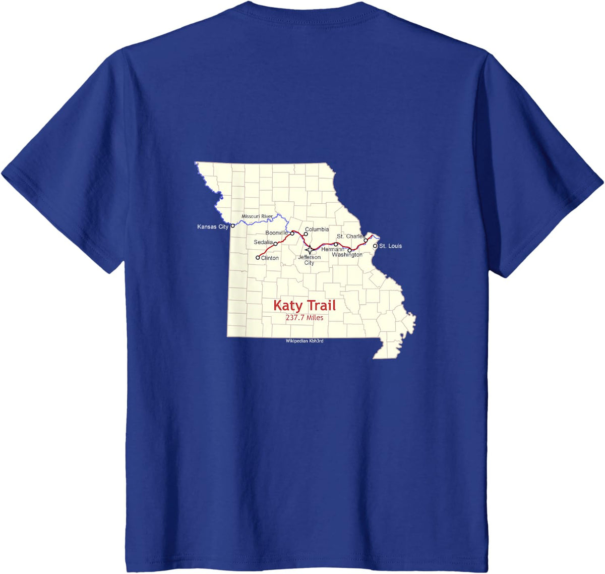 Katy Trail Route Map T-Shirt - Royal Blue