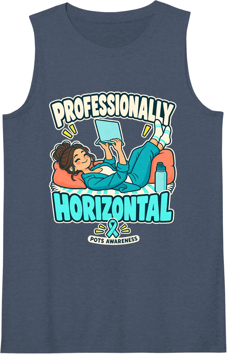 Women's Professionally Horizontal POTS Awareness Dysautonomia Humor Sleeveless Tank Top - Navy Blue