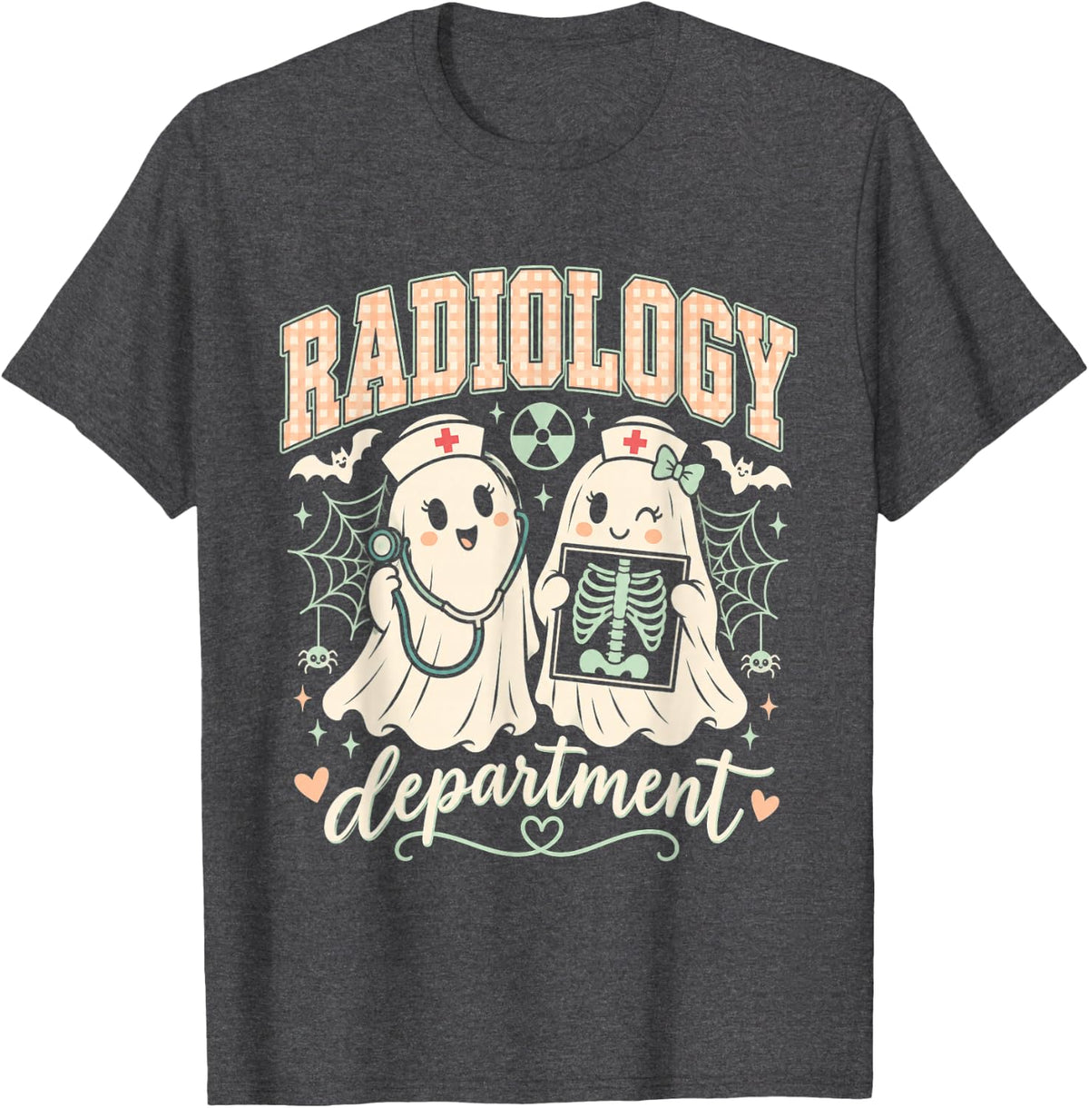 Funny Radiology Department Halloween Nurse Ghost T-Shirt - Dark Heather Grey