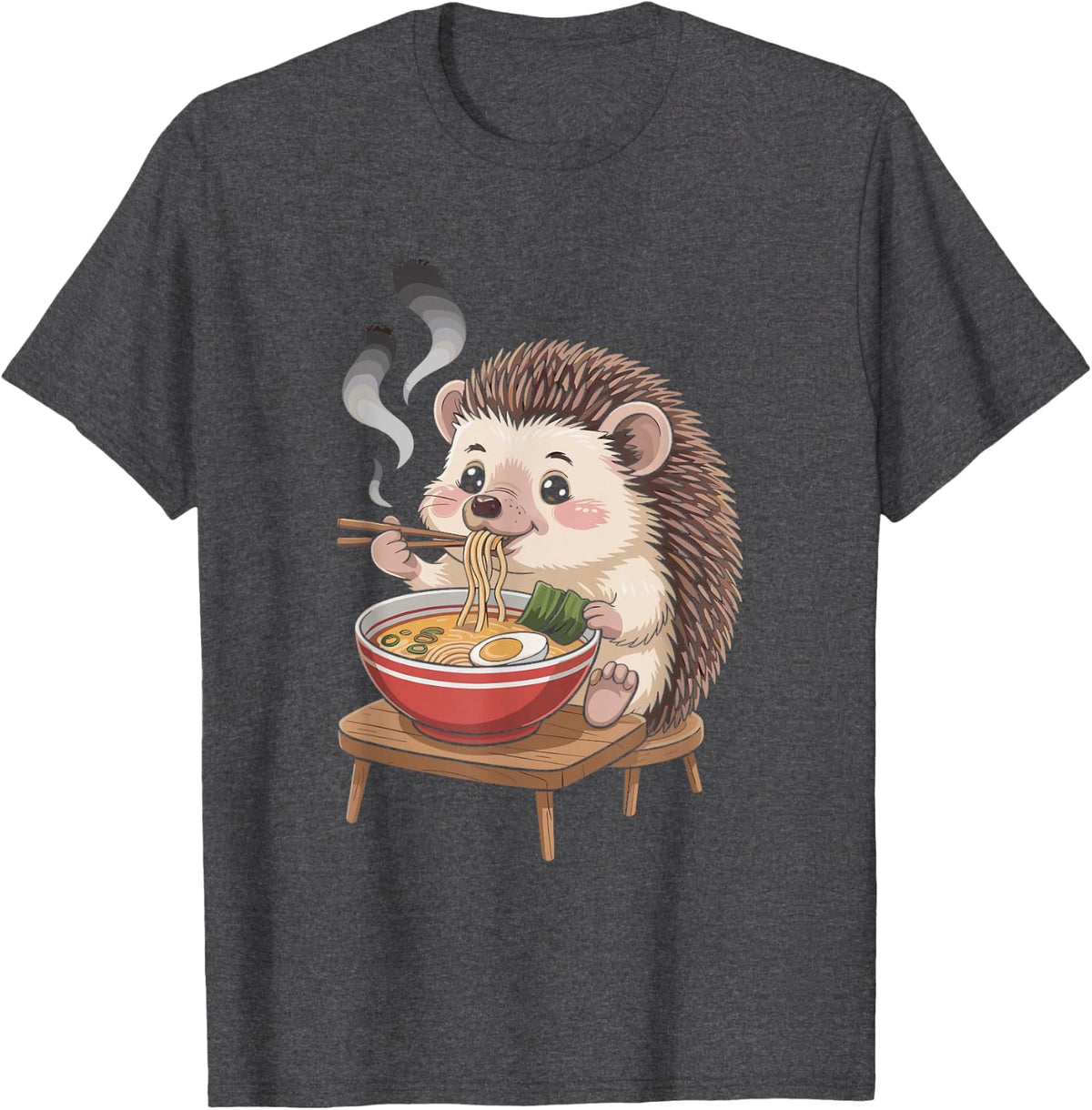 Cute Hedgehog Eating Ramen Noodles T-Shirt - Dark Heather Grey