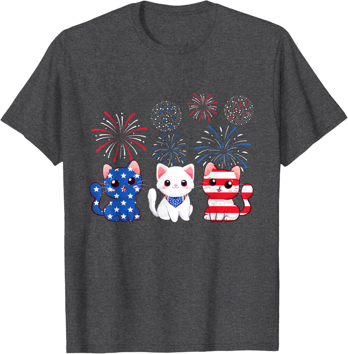 Cute Cat USA Flag 4th Of July Patriotic Cat Kitten Lover T-Shirt - Dark Heather Grey