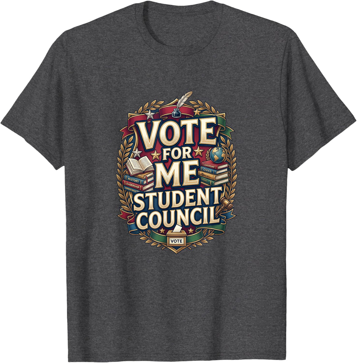 Vote for Me Student Council Great Vibes School Election Day T-Shirt - Dark Heather Grey