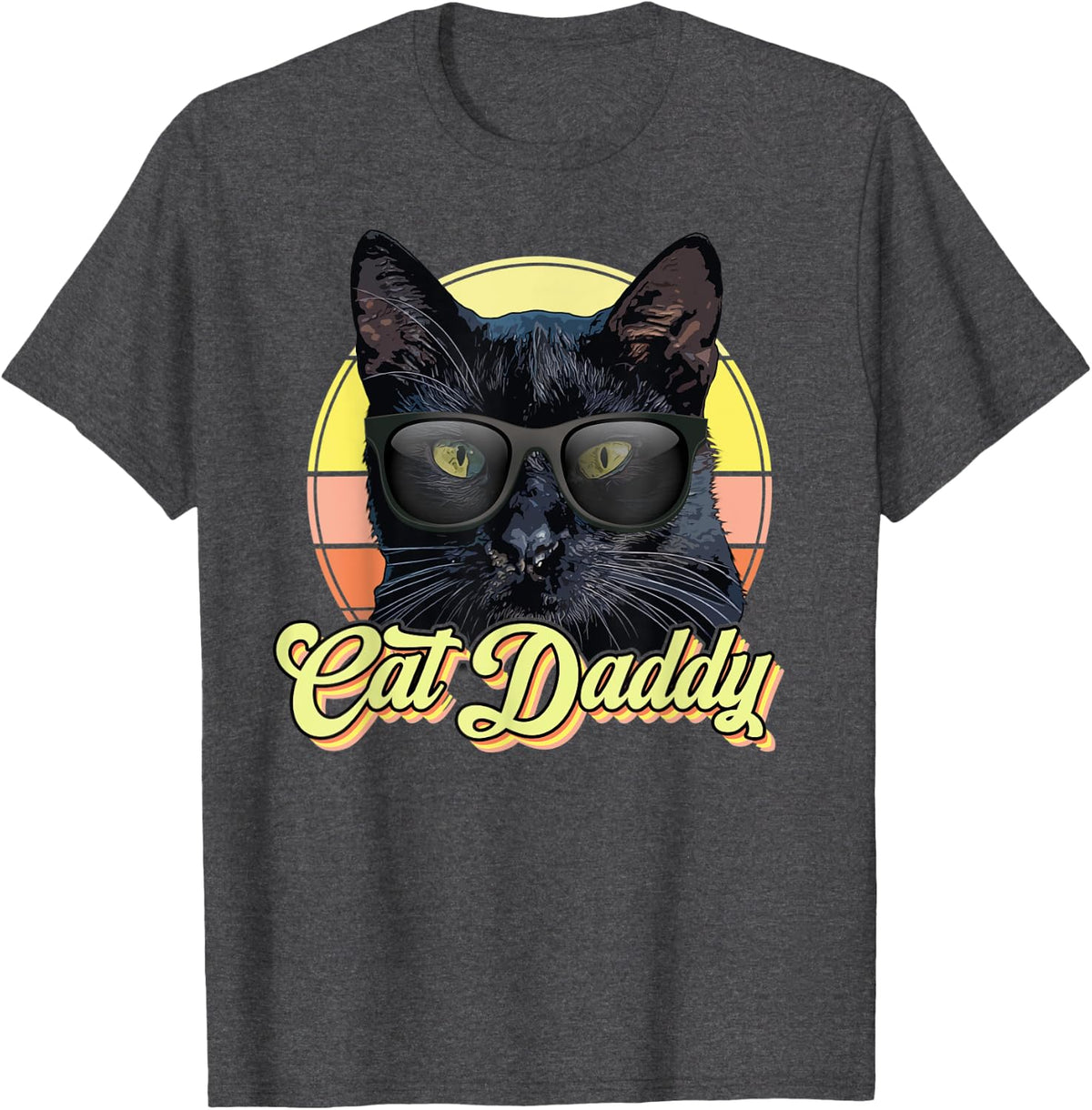 Mens Cat Daddy Black Cat Vintage Eighties Style Cat Retro T-Shirt - Dark Heather Grey