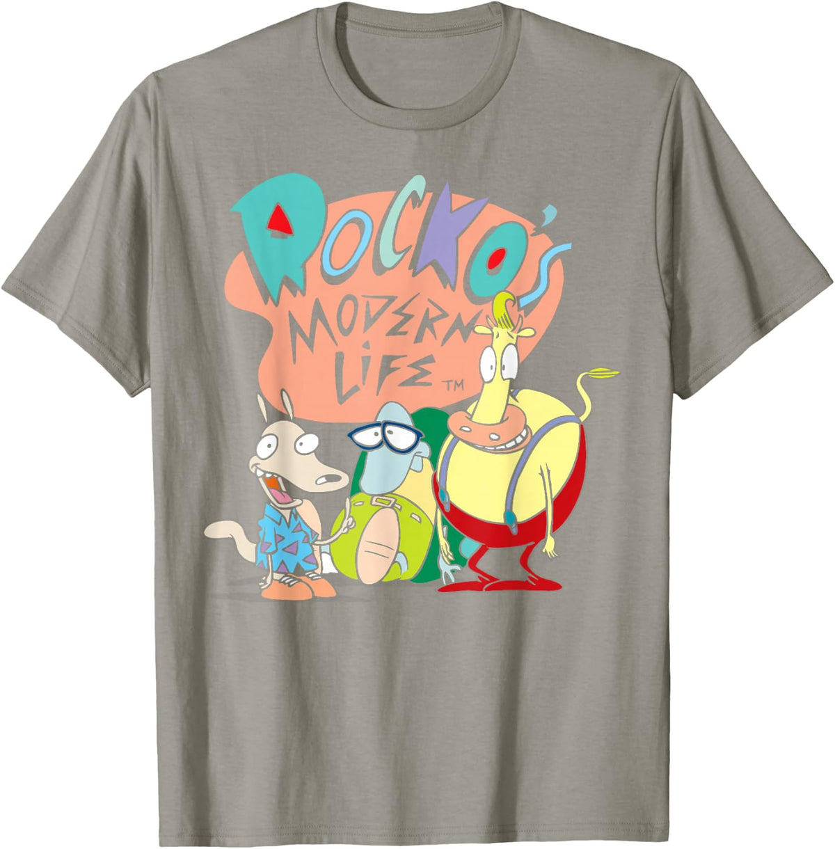 Rocko's Modern Life Group Retro Title T-Shirt - Slate Grey