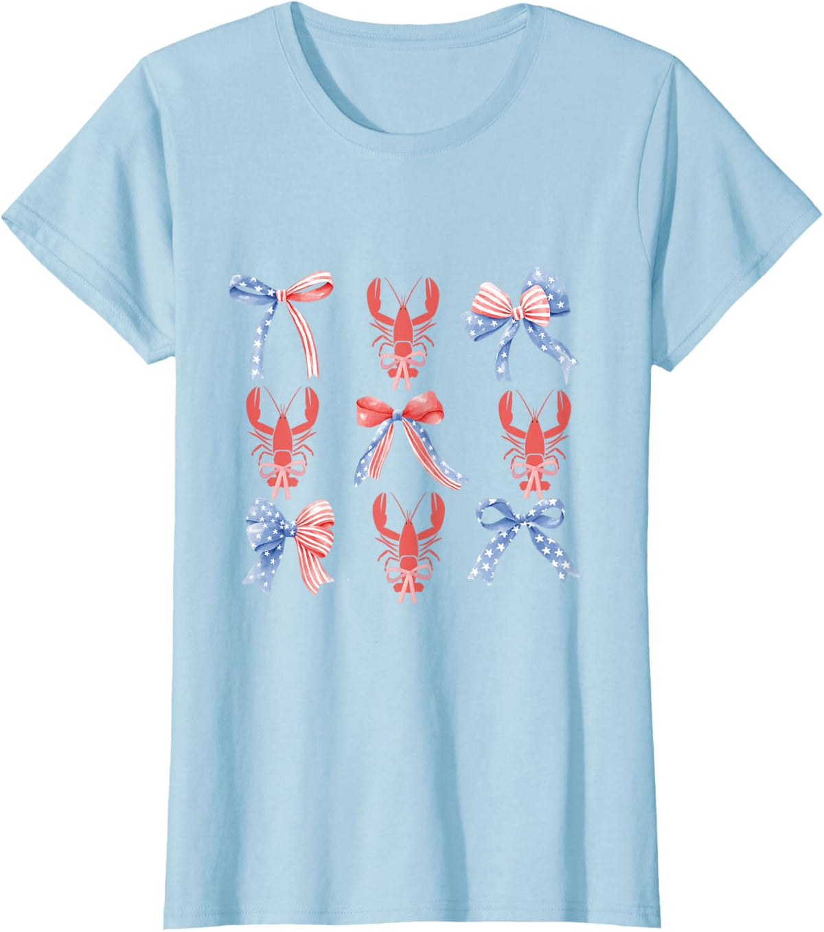 Pink Bows Cute Coquette Crawfish y2k Clean Girl Aesthetic T-Shirt - Baby Blue