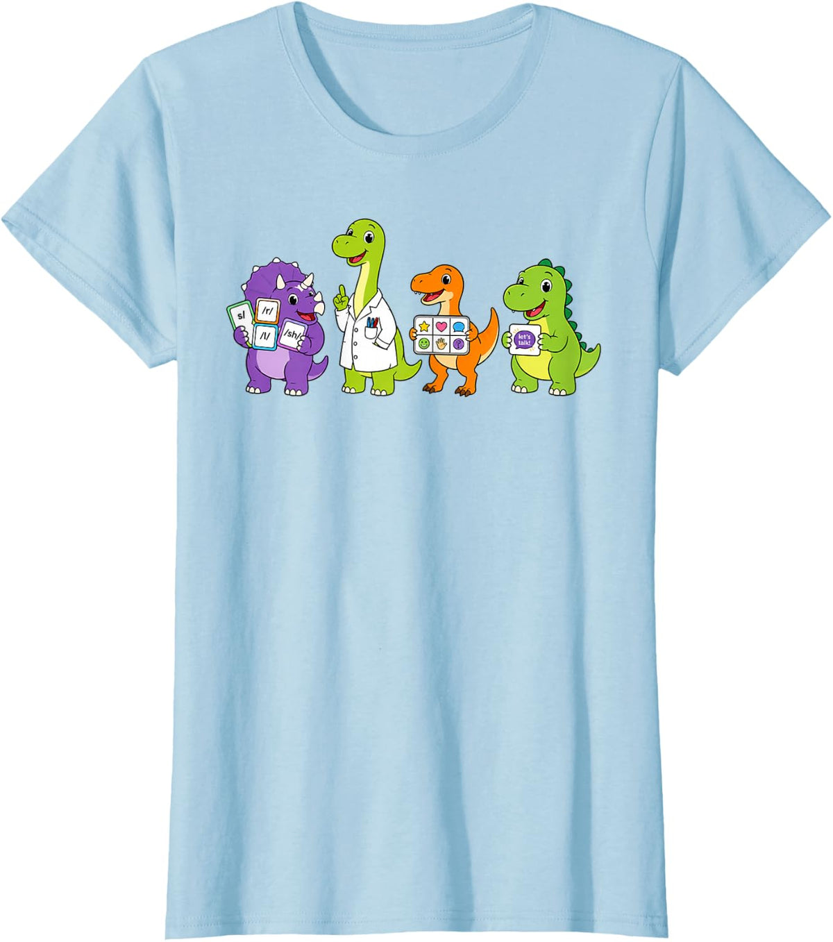 SLP Squad AAC Speech Language Pathologist Dinosaur Funny T-Shirt - Baby Blue