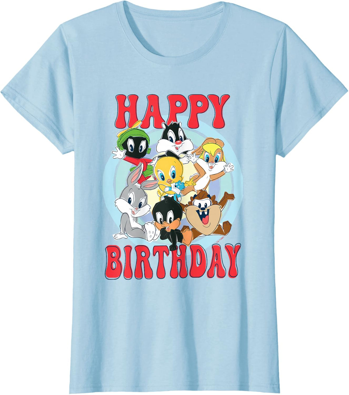 Looney Tunes Group Kid Drawn Happy Birthday Boy T-Shirt - Baby Blue
