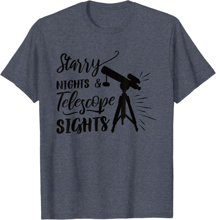 Home Astronomy Starry Nights Telescope Sights Stargazing T-Shirt - Heather Blue