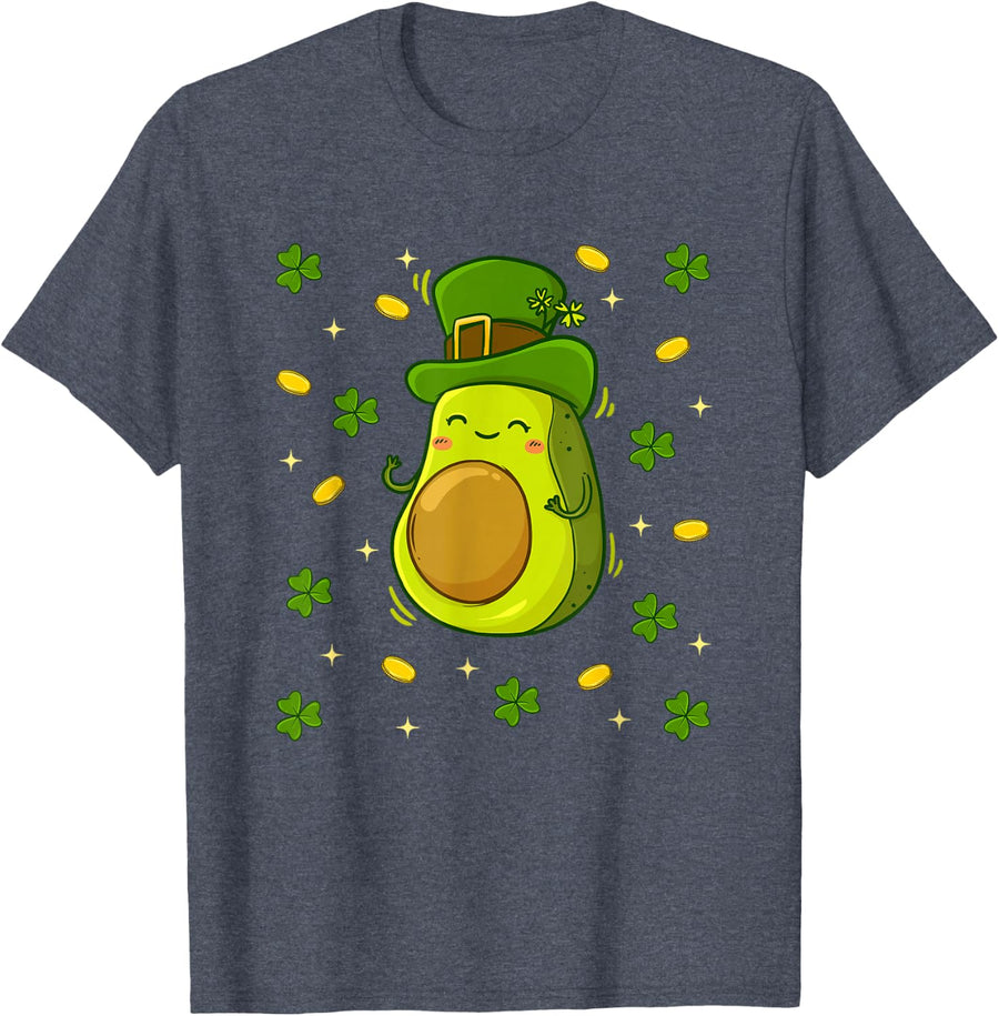Kawaii Avocado St Patricks Day Tee Avocados T-Shirt - Heather Blue