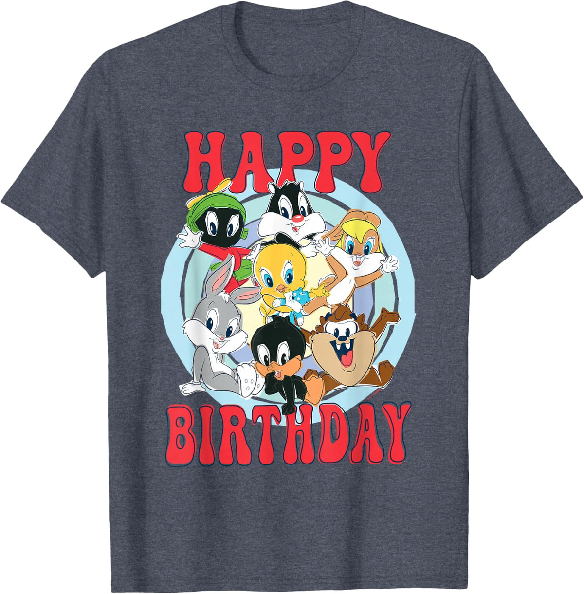 Looney Tunes Group Kid Drawn Happy Birthday Boy T-Shirt - Heather Blue