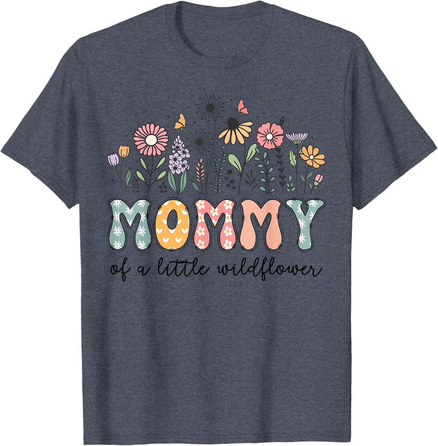 Mommy Of The Little Wildflower Baby Birthday Party T-Shirt - Heather Blue