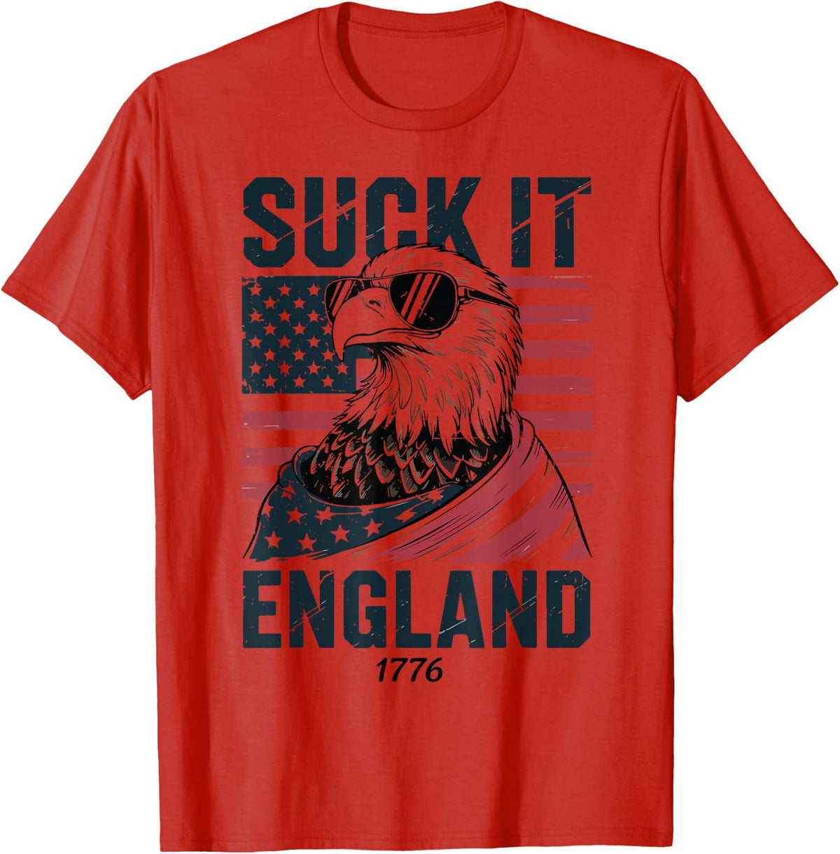 Youth Suck-It England 4th July Bald Eagle American Flag Men T-Shirt - Red