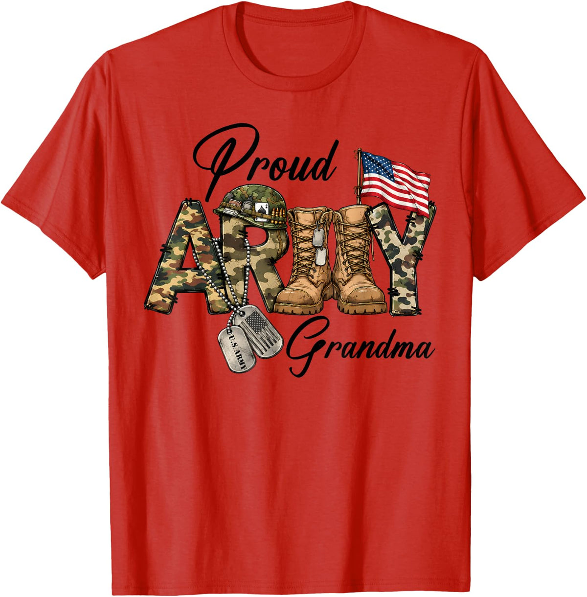 Proud Army Grandma Military Veterans Day Memorial Day T-Shirt - Red