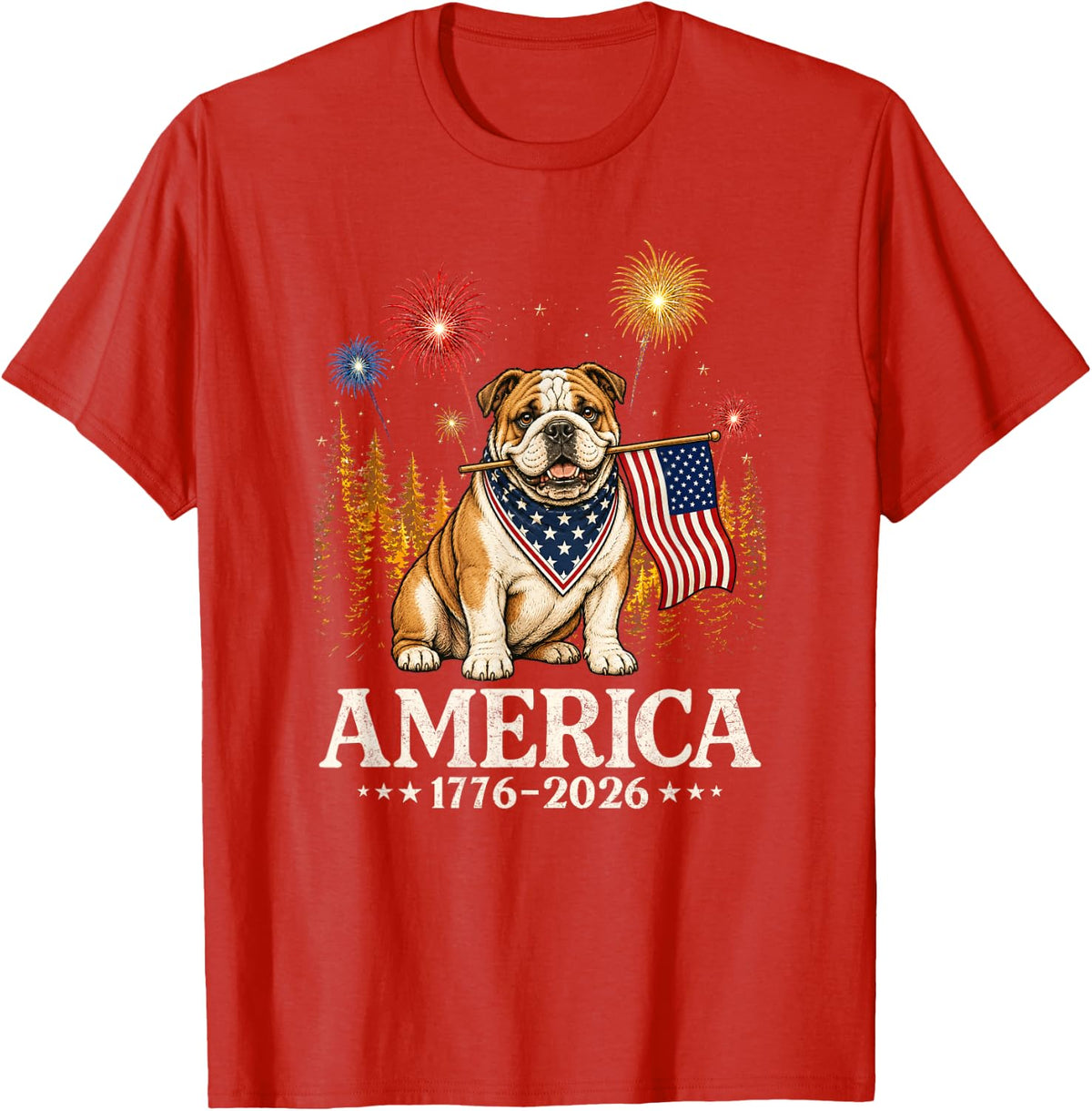 America Bulldog Dog 1776 2026 USA 250th Anniversary T-Shirt - Red
