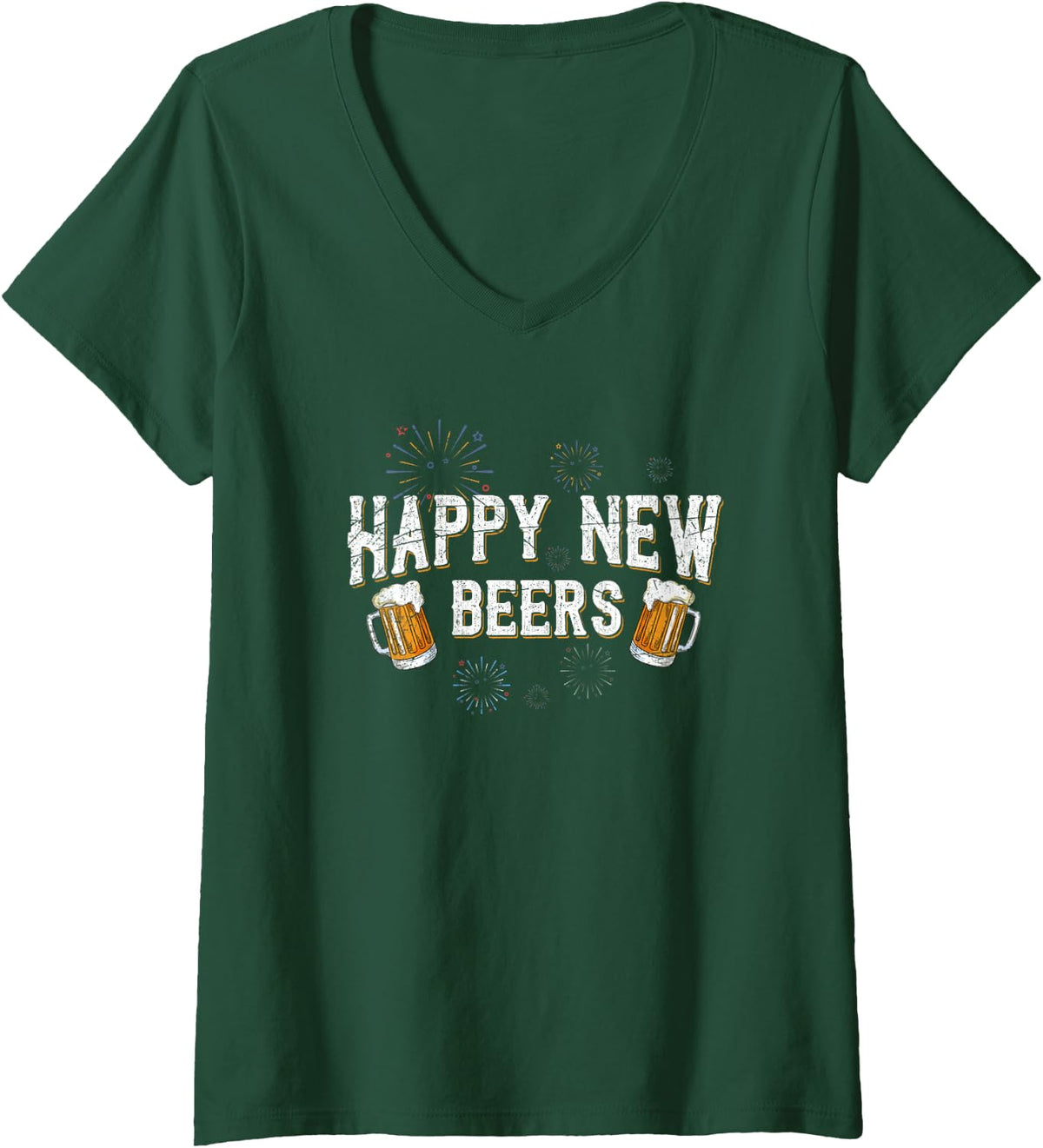Women's Beer New Year's Eve Party Gift Happy New Year V-Neck T-Shirt - Dark Green