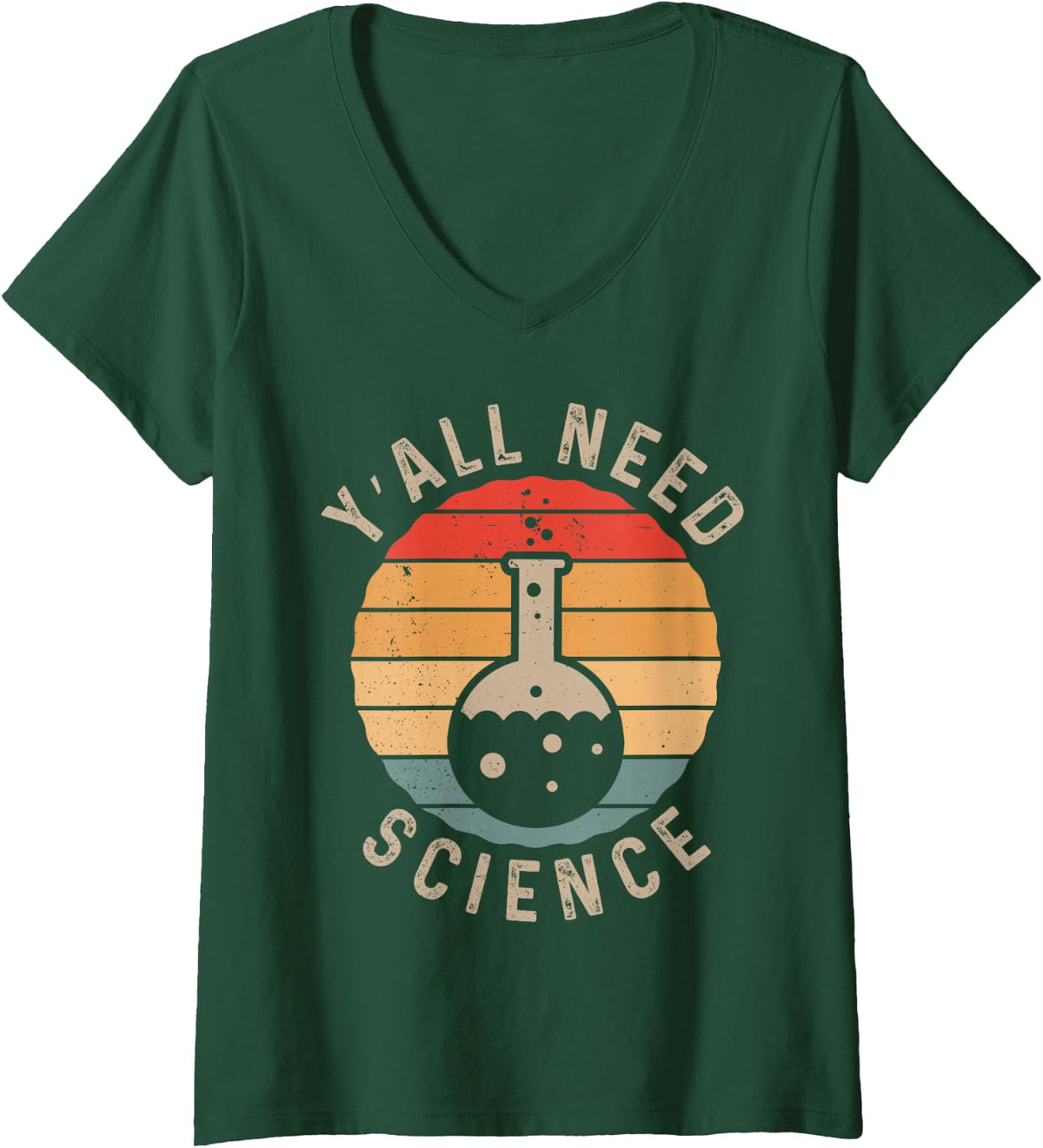 Womens Y'all Need Science Funny Retro Graphic Geek Nerd Humor V-Neck T-Shirt - Dark Green