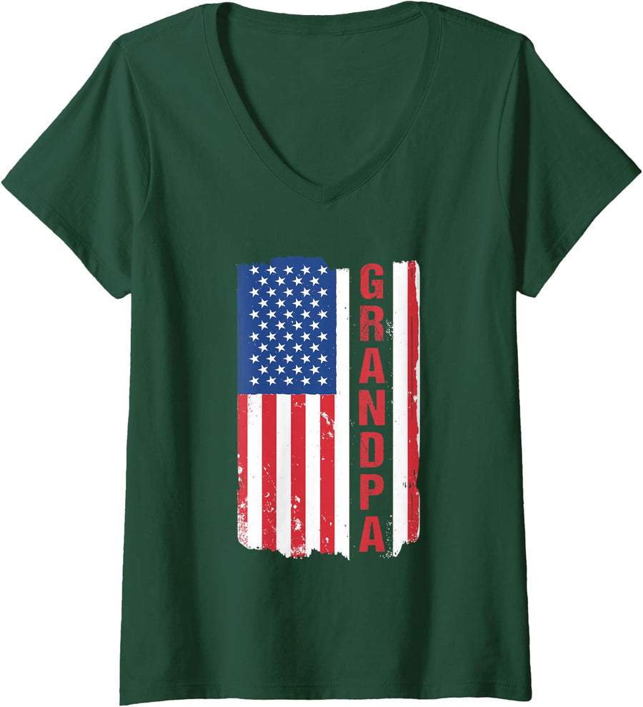 Women's Patriotic Grandfather Gramps Granddad Grandpa V-Neck T-Shirt - Dark Green