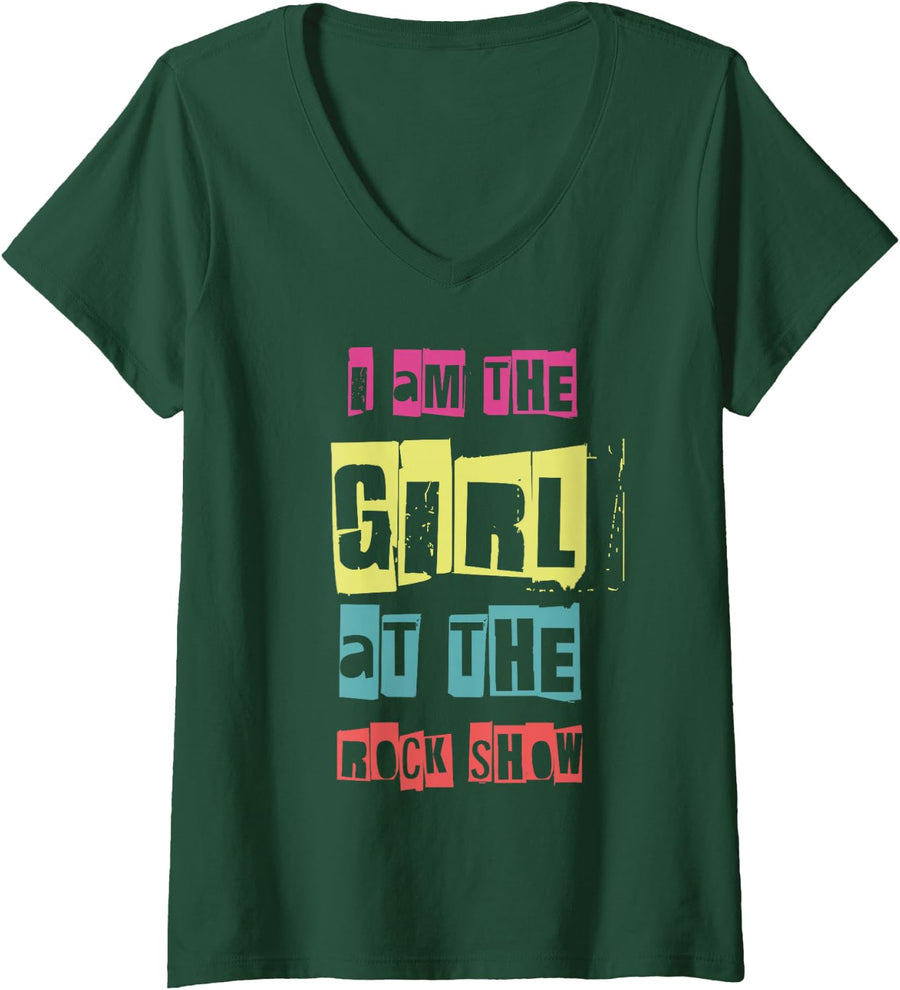 Vintage I Am The Girl At The Rock Show Punk Rock Music Lover V-Neck T-Shirt - Dark Green