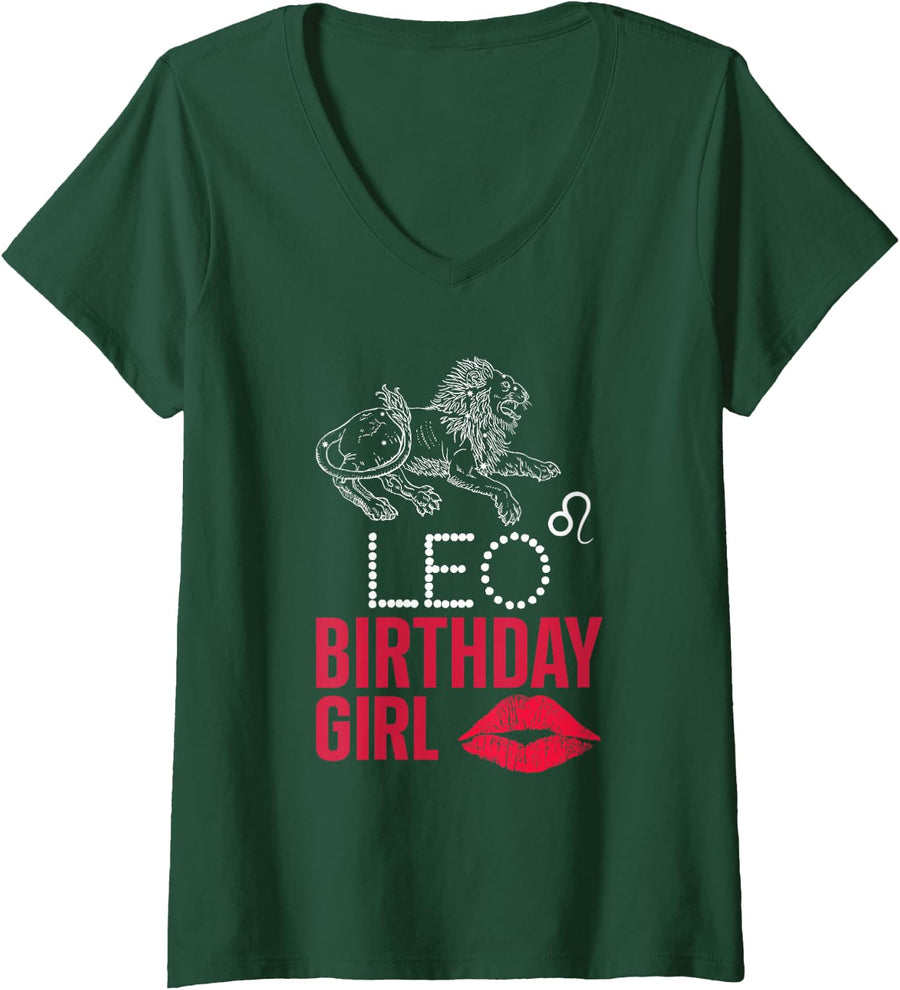 Women's LEO BIRTHDAY GIRL V-Neck T-Shirt - Dark Green