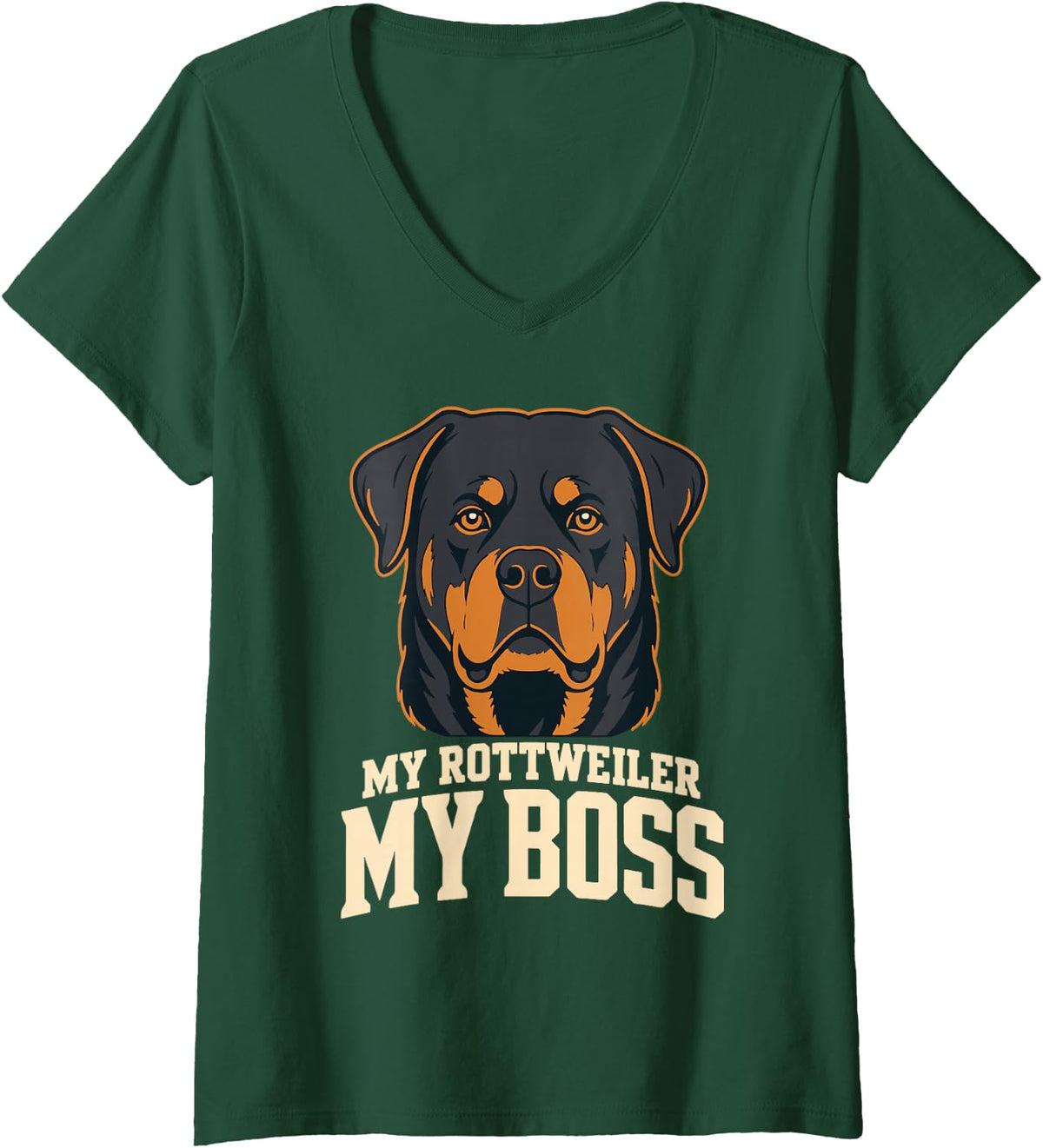 Women's My Rottweiler My Boss Dog Breed Owner V-Neck T-Shirt - Dark Green