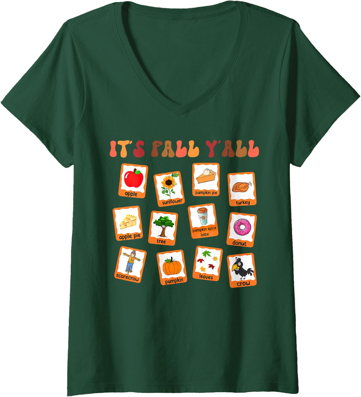 Women's Retro It's Fall Y'all Special Education Teacher Fall Autumn V-Neck T-Shirt - Dark Green
