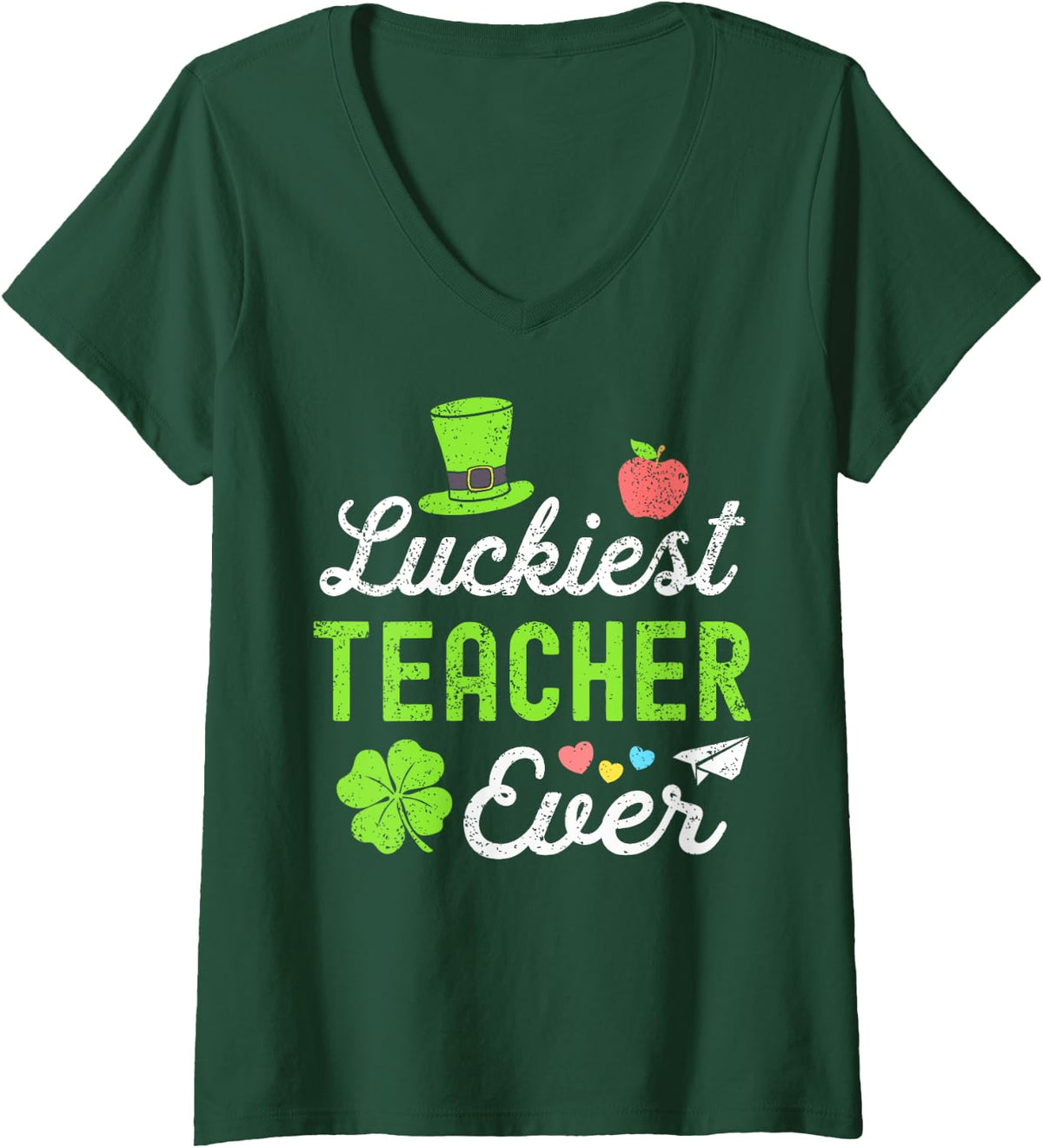Womens Happy St Patricks Day Luckiest Teacher Ever Lucky Womens V-Neck T-Shirt - Dark Green