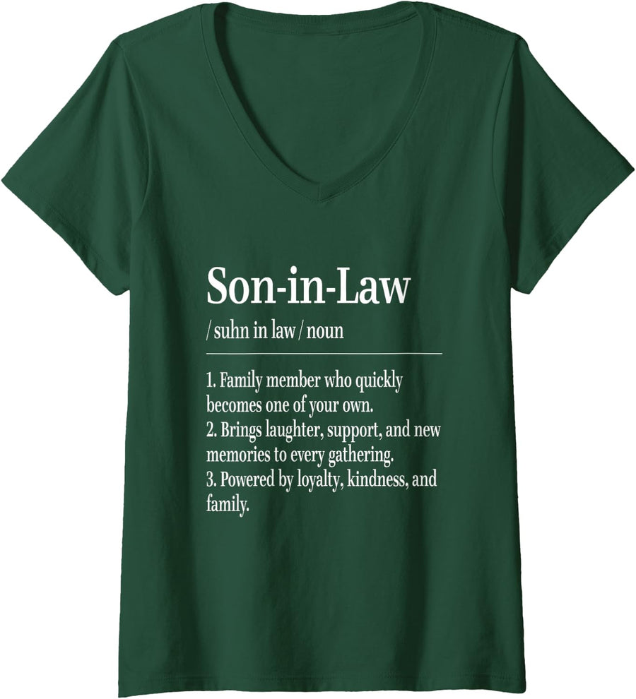 Women's Son-in-Law Definition Funny New Family V-Neck T-Shirt - Dark Green