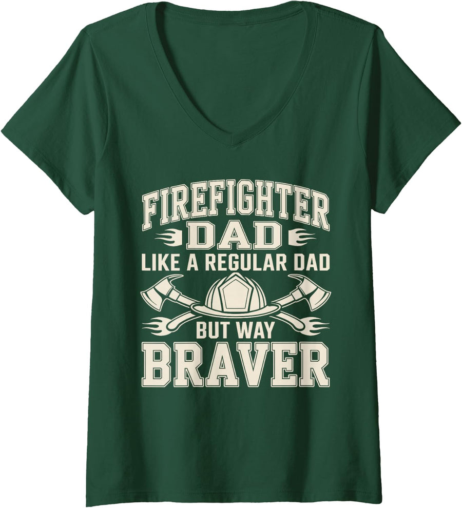 Women's Funny Firefighter Dad Fireman V-Neck T-Shirt - Dark Green