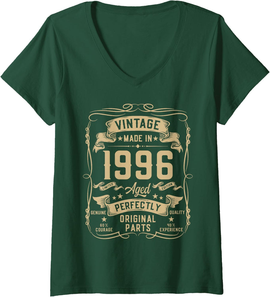 Women's Vintage 1996 30yr 30th Birthday Gifts for Men 30 Years Old V-Neck T-Shirt - Dark Green