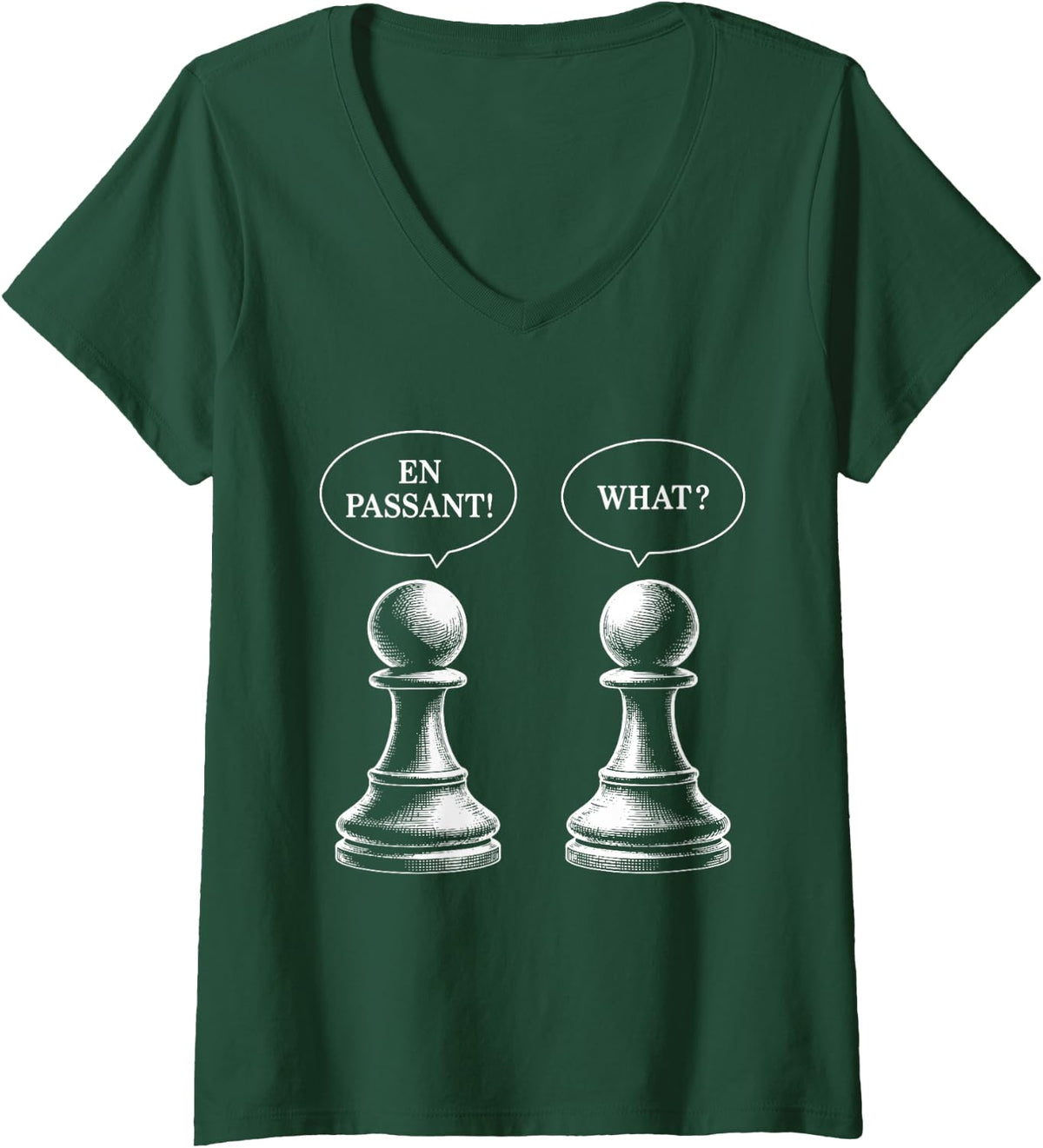 Women's Funny Chess En Passant Pawn Player Design V-Neck T-Shirt - Dark Green