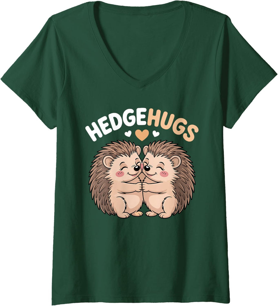 Women's Hedgehog Art for Men Women Kids Boys Girls Hedgehog Fans V-Neck T-Shirt - Dark Green