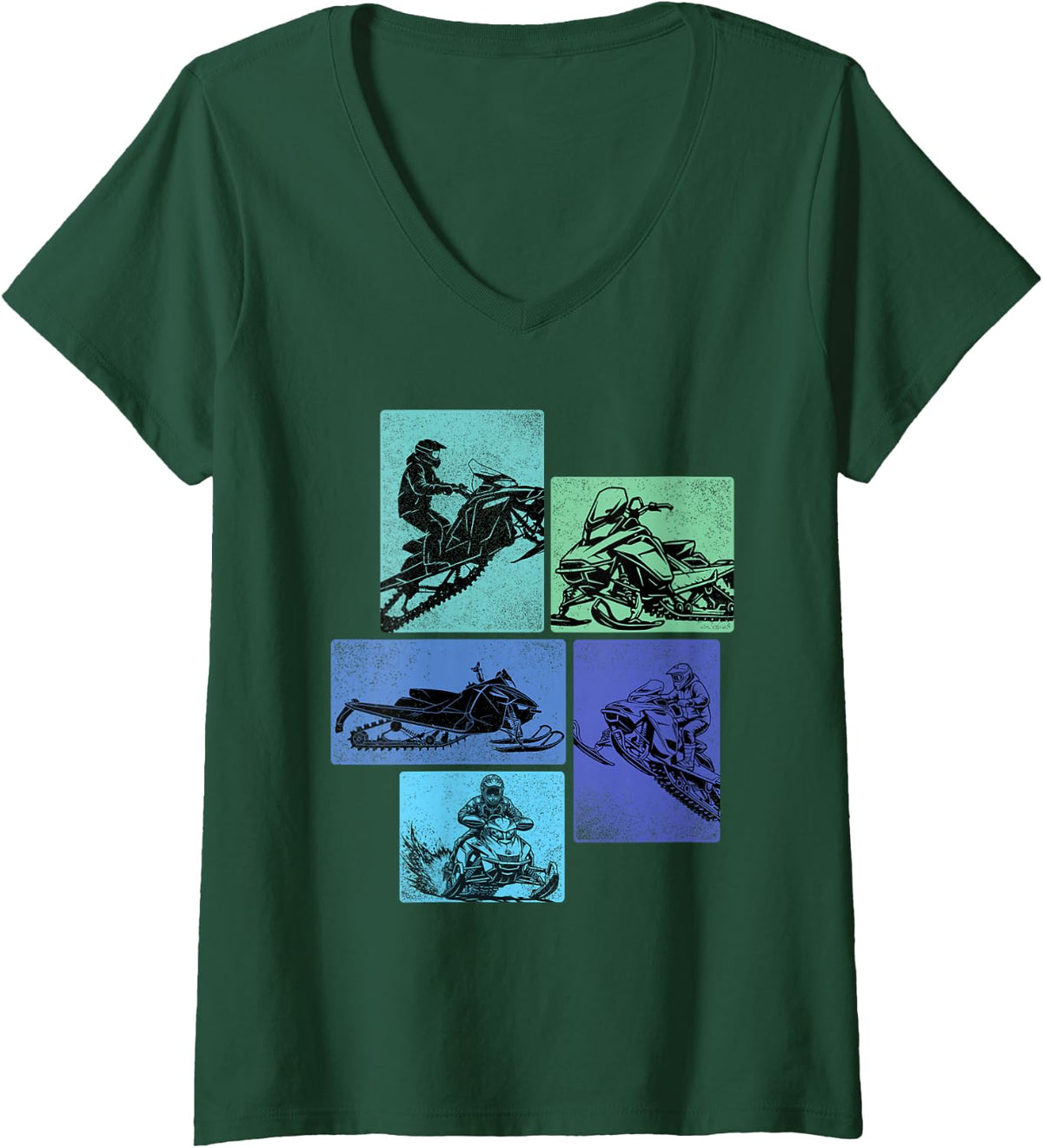 Women's Snowmobile Scences - Snow Sled Rider Snowmobiling V-Neck T-Shirt - Dark Green
