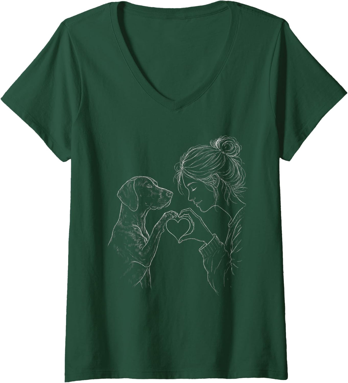 Women's German Shorthaired Pointer Mom Heart Sign Line Art Women V-Neck T-Shirt - Dark Green