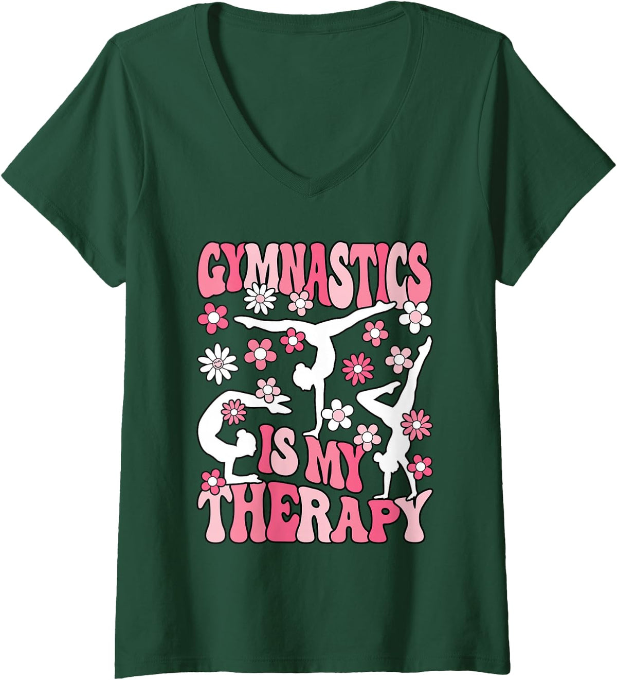 Women's Gymnastics is My Therapy Cute Gymnast Women V-Neck T-Shirt - Dark Green