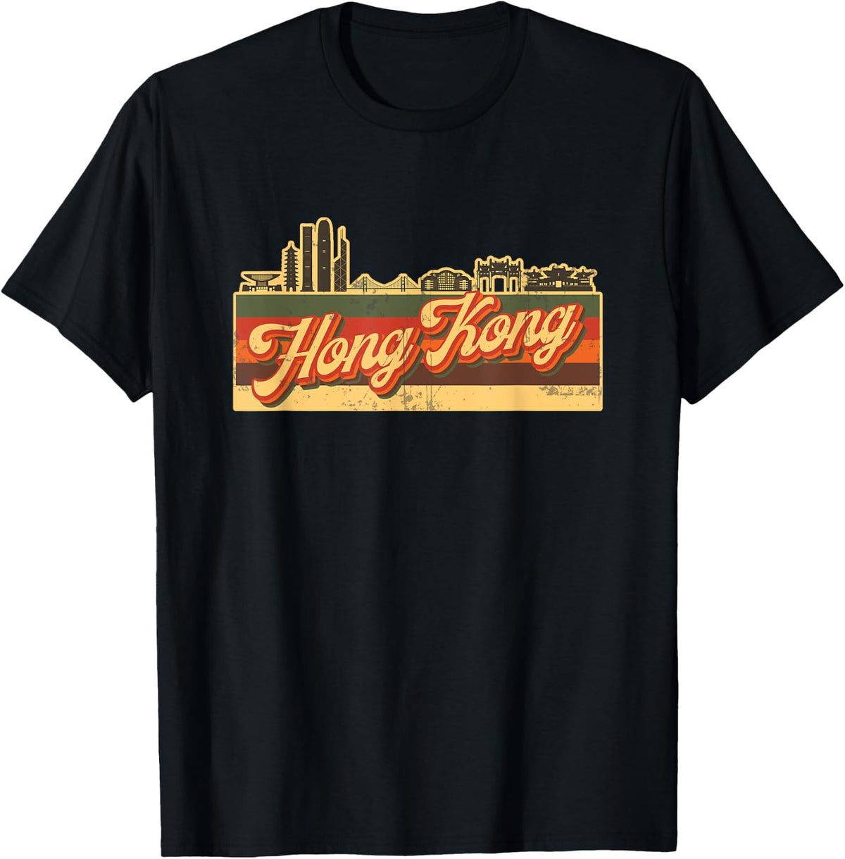 Hong Kong Skyline & Retro Stripes - Cantonese Pride T-Shirt - Black