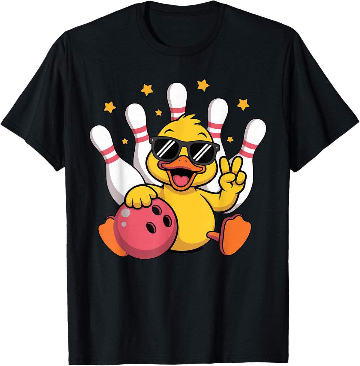 Funny Duck Bird Bowling Ball Cute Graphic Animal Bowler T-Shirt - Black
