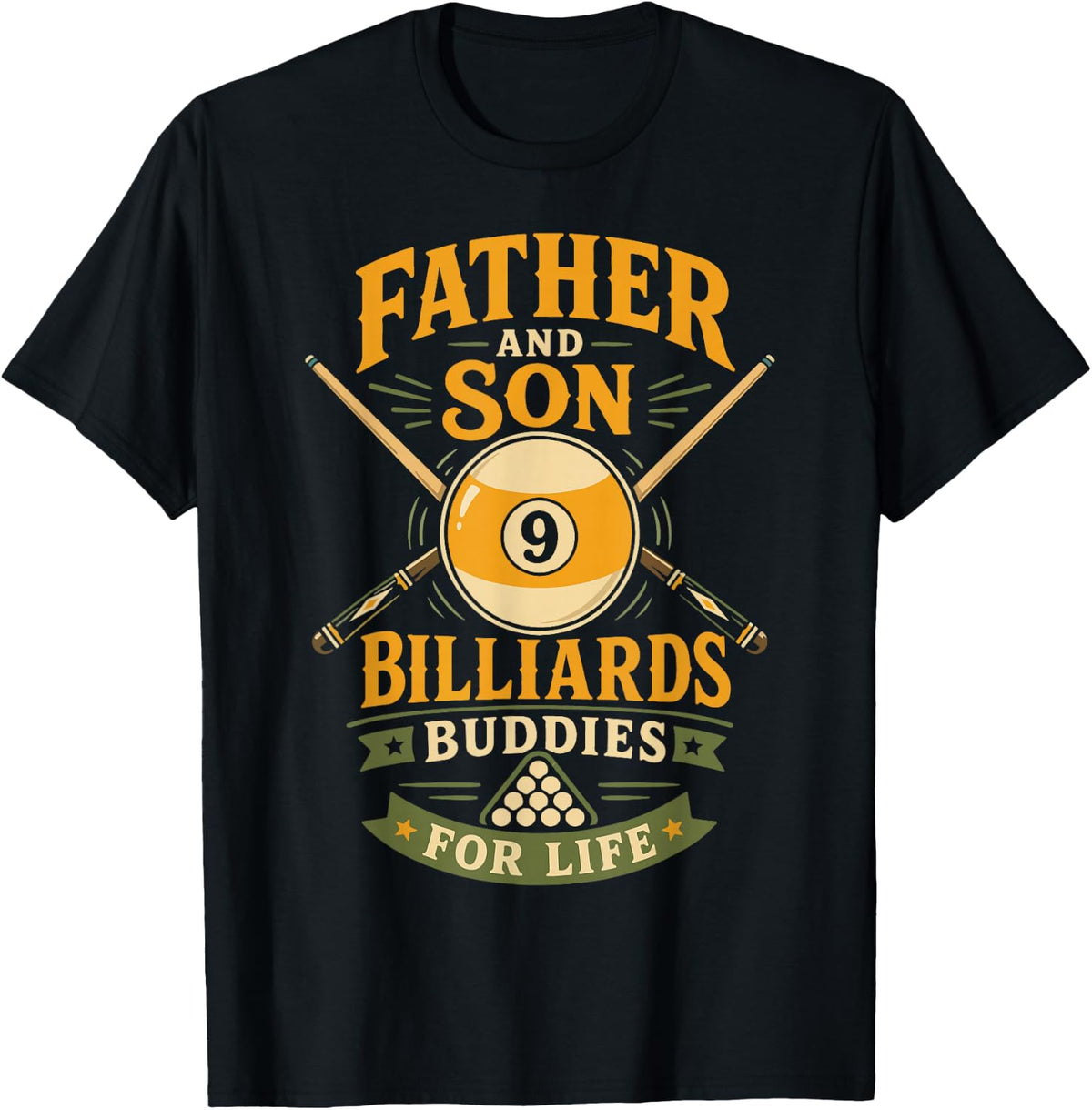 Billiards Pool Player Ball Dad Son Father and Son Billiards T-Shirt - Black