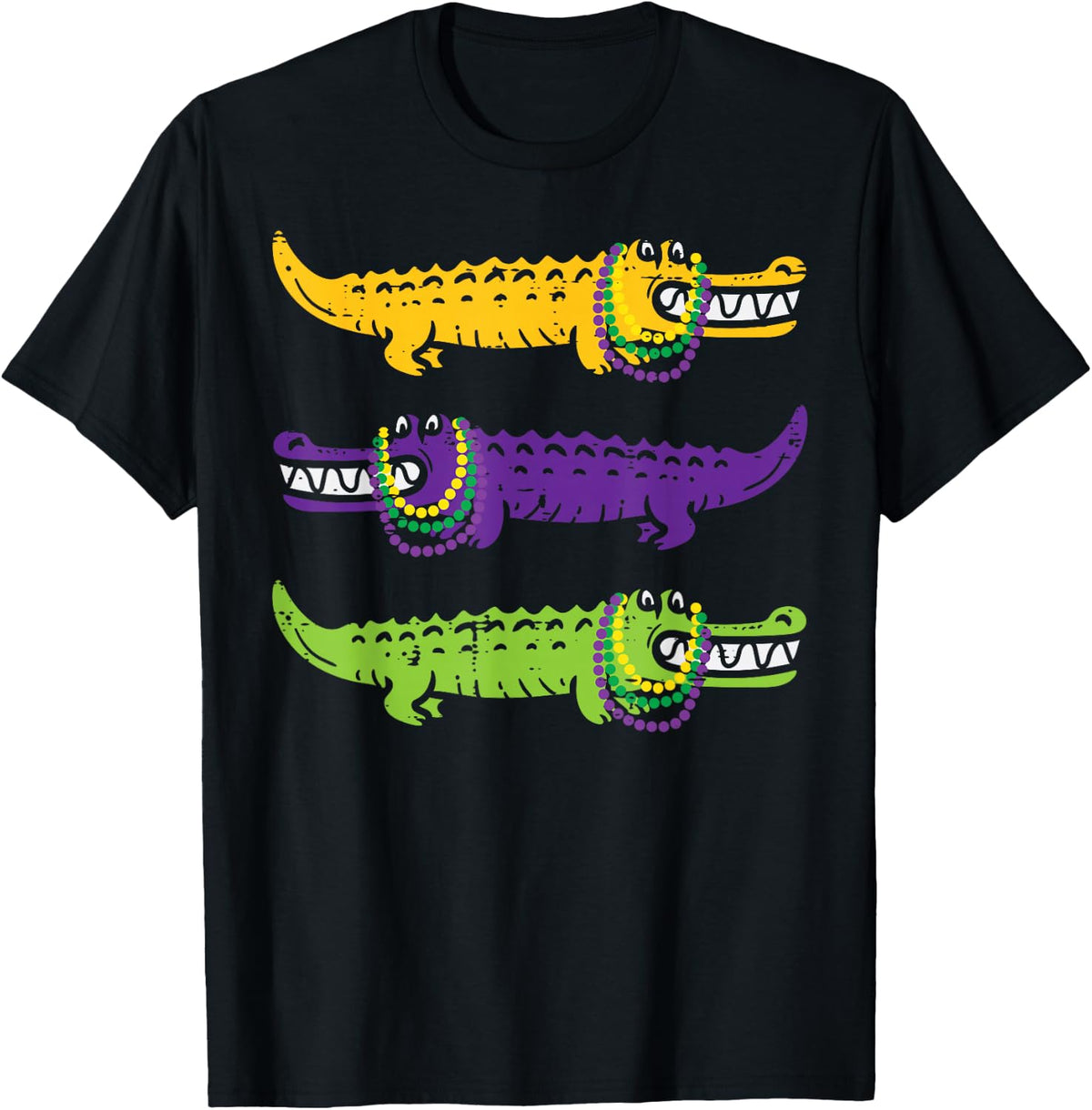Aligator Crocodiles Louisiana Mardi Gras Women Men Kids T-Shirt Small - Black