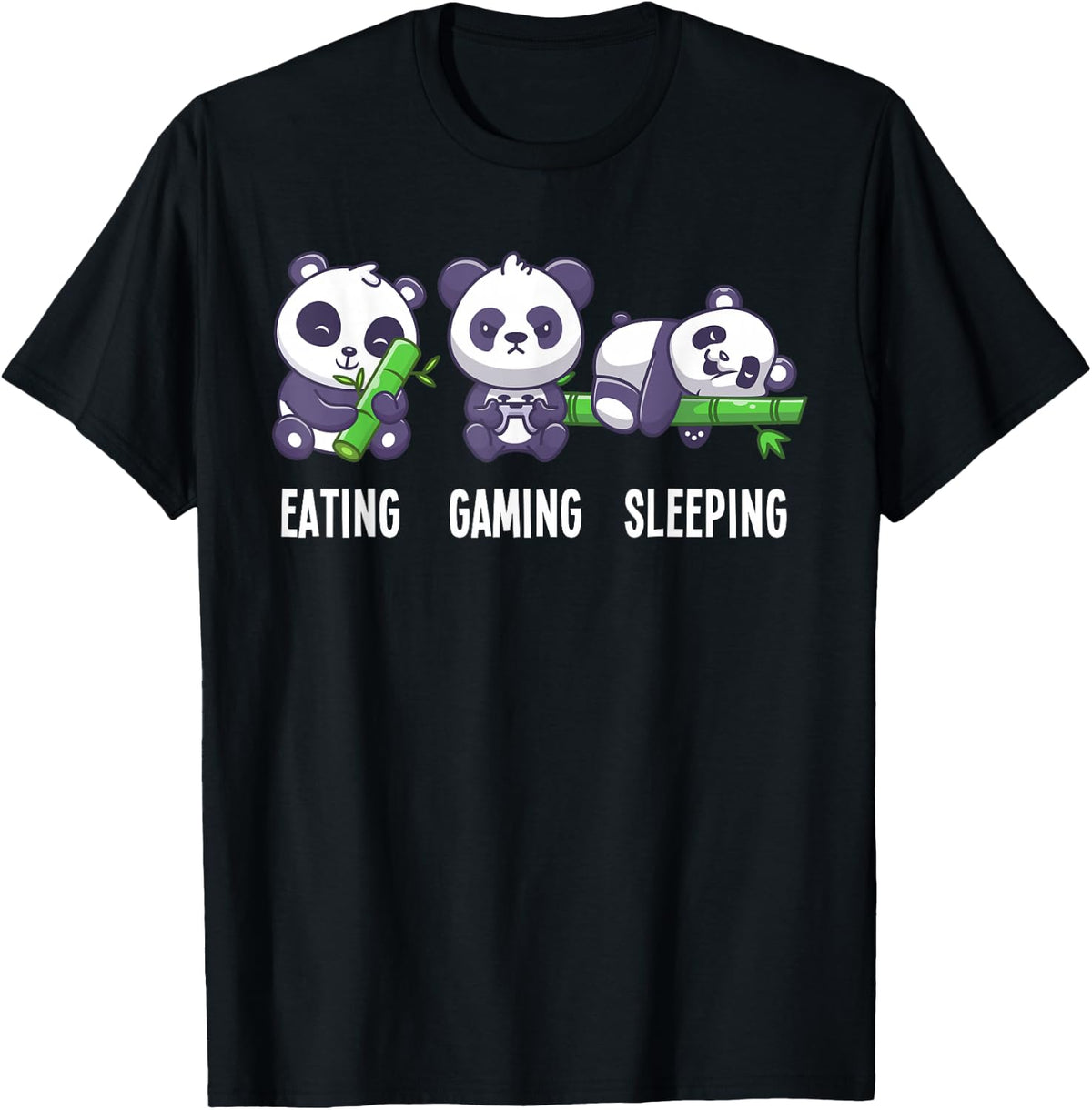 Gamer Panda Food Gaming Sleeping Gift for Gamers T-Shirt - Black