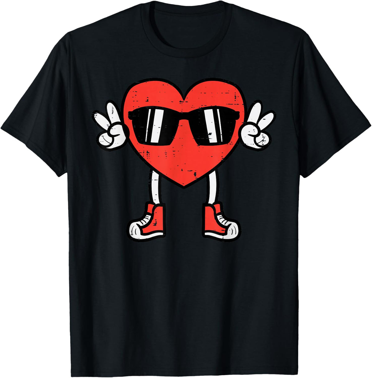Valentines Day Heart Peace Groovy Boys Girls Kids Men Women T-Shirt - Black