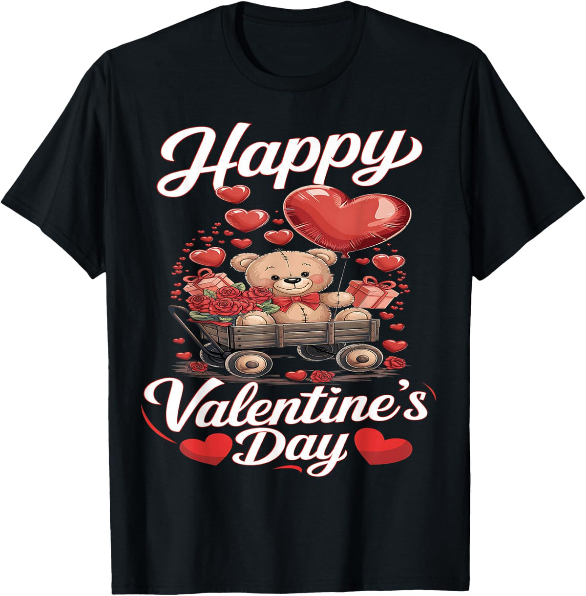 Happy Valentines Day Shirts Women Cute Valentine T-Shirt - Black