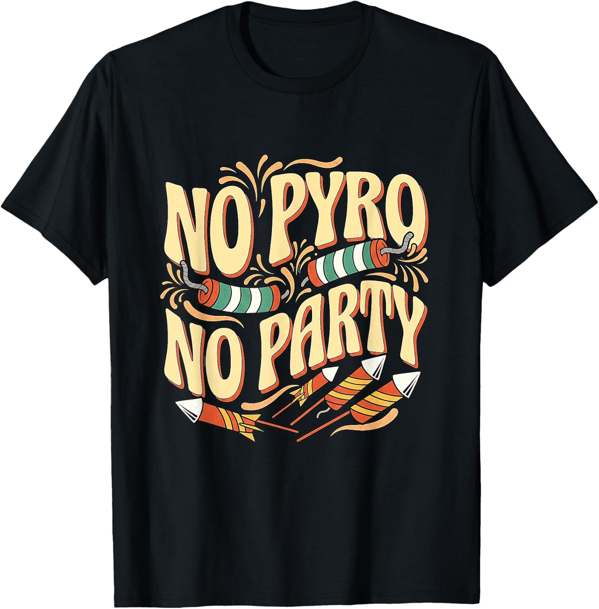 No Pyro No Party Retro T-Shirt - Black