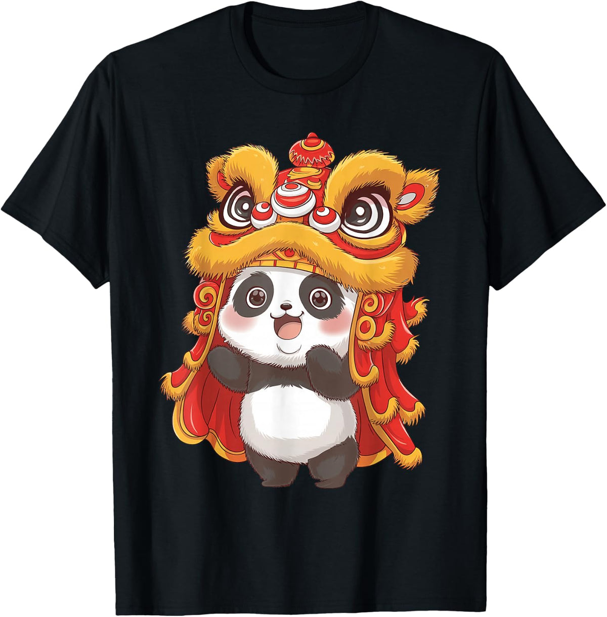 Chinese Lunar New Year Lion Dance Cute Panda China Culture T-Shirt - Black