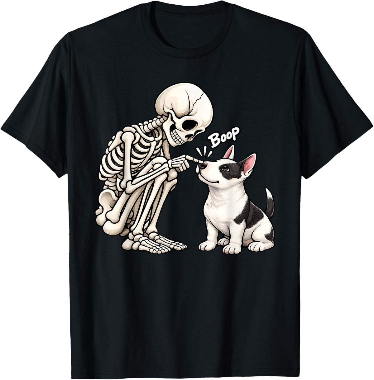 Funny Skeleton Bull Terrier Boop Dog Lover Mom Halloween T-Shirt - Black