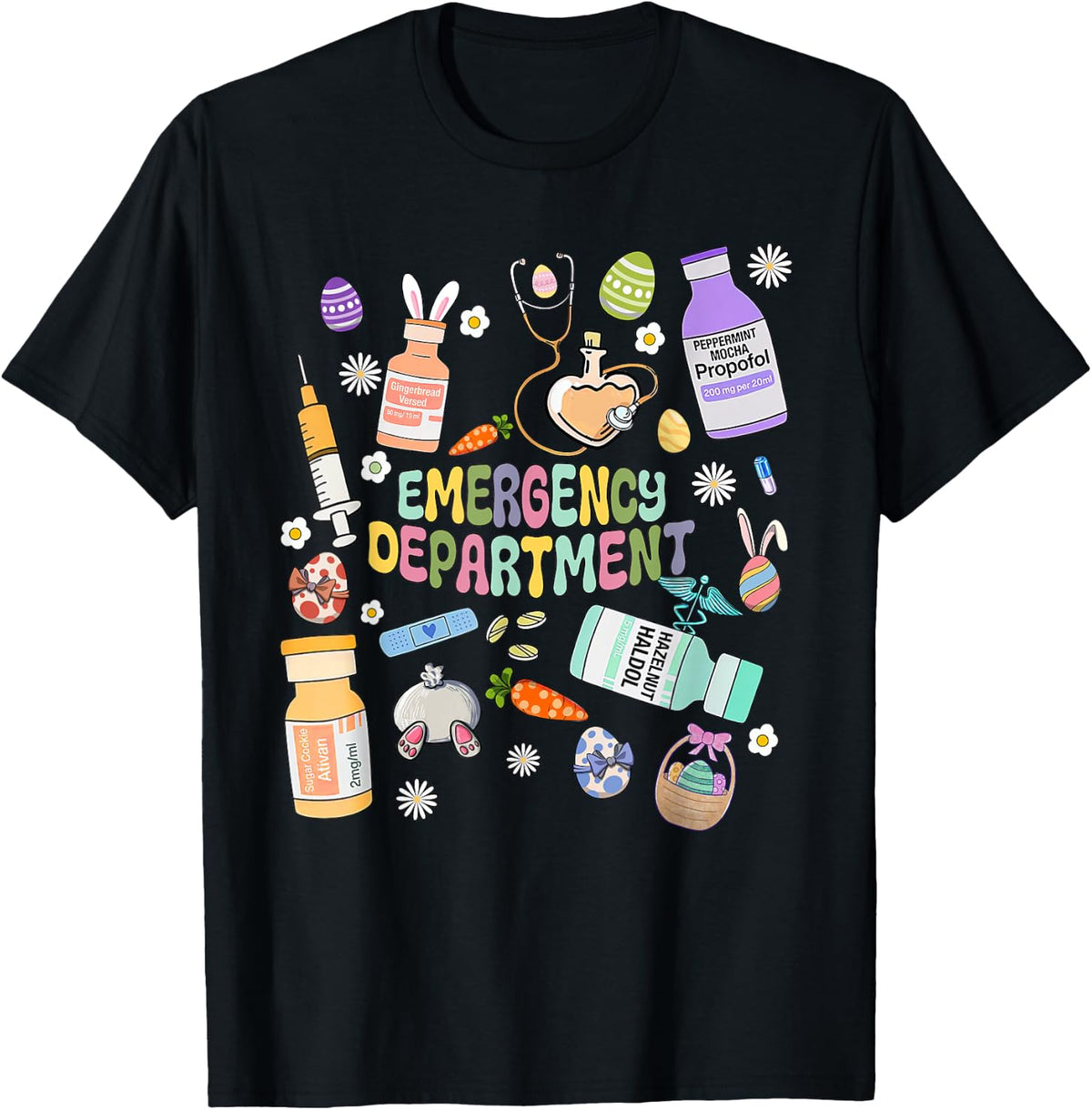 ER Easter Nurse Crew Easter Day Emergency Room Nurses Bunny T-Shirt - Black