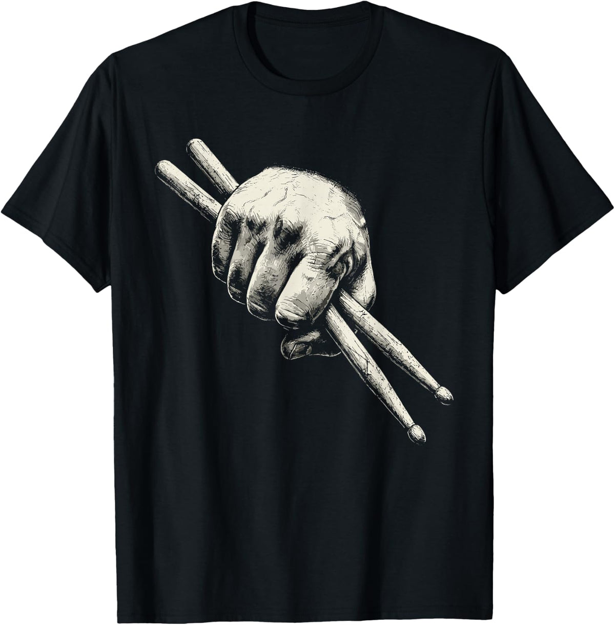 Vintage Rock Sign Drum Sticks Drummer Musician Music Band T-Shirt - Black