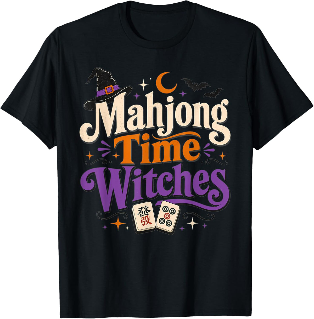 Mahjong Time Witches Halloween Women Matching T-Shirt - Black