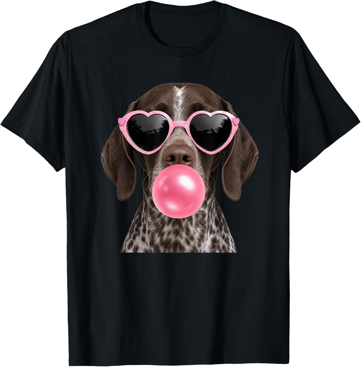 German Shorthaired Pointer Dog Bubble Gum Pink Sunglasses T-Shirt - Black